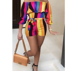 Multi color off the shoulder romper